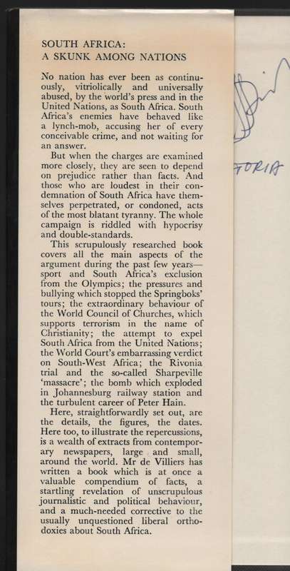 South Africa: A Skunk Among Nations - De Villiers, Les