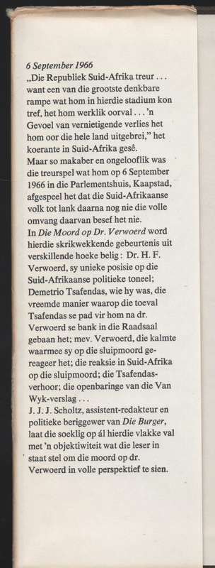 Die Moord op Dr. Verwoerd - Scholtz, J. J. J.