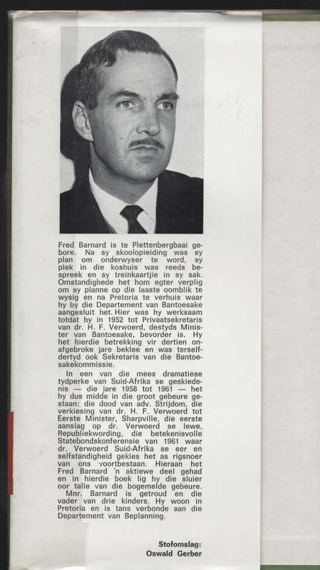 13 Jaar in die Skadu van Dr. H. F. Verwoerd - Barnard, Fred