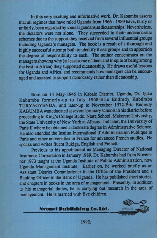 CONTRIBUTION OF MANAGERS DICTATORSHIP - KABUMBA,I