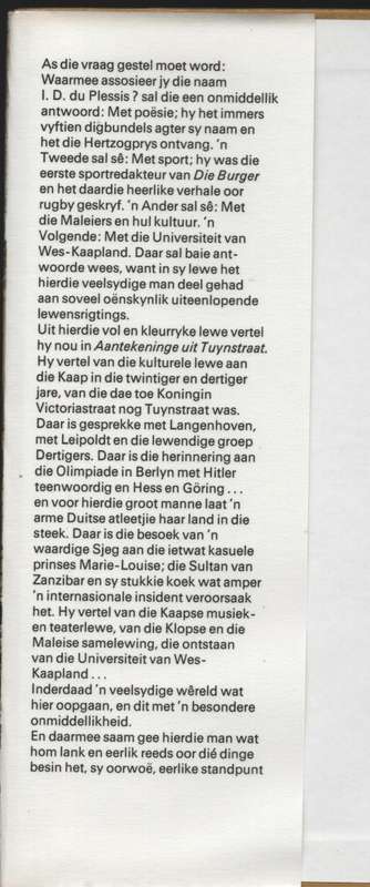 Aantekeninge uit Tuynstraat - Du Plessis, I. D.