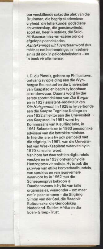 Aantekeninge uit Tuynstraat - Du Plessis, I. D.