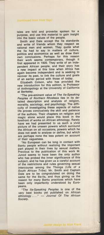 The Ila-Speaking Peoples of Northern Rhodesia. Volume 1 only - Smith, Edwin W.; Dale, Amdre