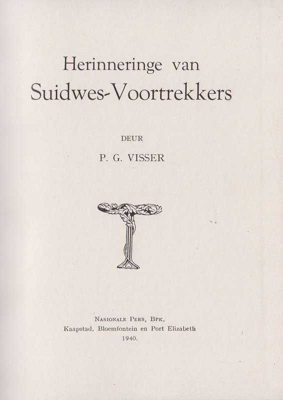 Herinnering van Suidwes-Voortrekkers - Visser, P. G.