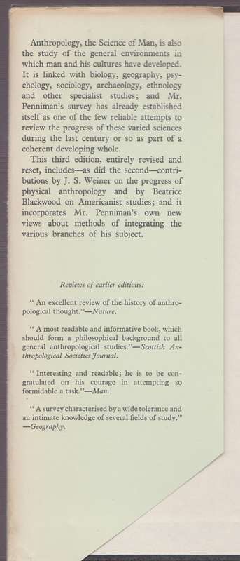 A Hundred Years of Anthropology - Penniman, T. K.