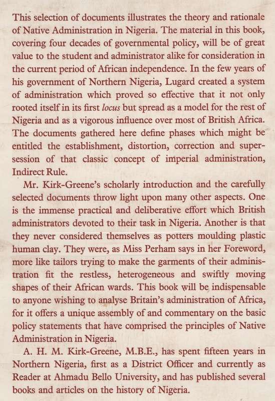 Principles of Native Administration in Nigeria. Selected Documents,  - Kirk-Greene, A. H. M.