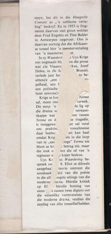 Yerma: 'n Dramatiese gedig in drie bedrywe en ses tonele - Lorca, Federico Garcia; Krig