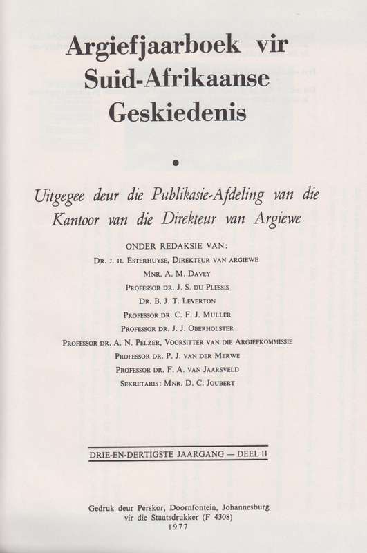 Argief-Jaarboek vir Suid-Afrikaanse Geskiedenis 1970 Deel 2 / Archiv - Marais, A. H.; De Villiers.