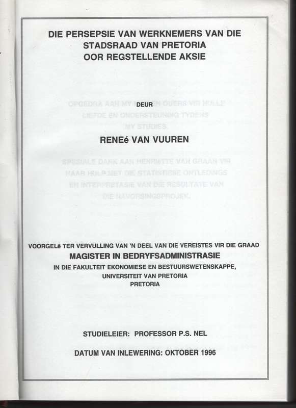 Die Persepsie van Werknemers van die Stadsraad van Pretoria Oor Regs - Van Vuuren, ReneÃ©