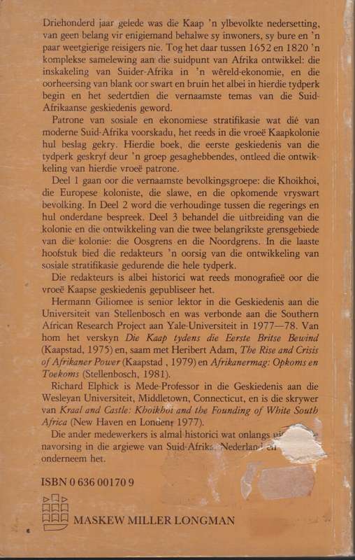 n Samelewing in Wording: Suid-Afrika 1652-182 - Giliomee, Hermann (ed); Elph
