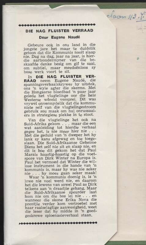Die Nag Fluister Verraad - Naude, Eugene