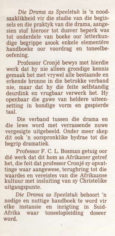 Die Drama as Speelstuk - Cronje, G.