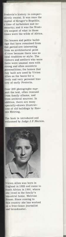 Kruger's Pretoria. Buildings and Personalities of the City in the Ni - Allen, Vivien; Meiring, Hann