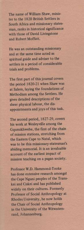 The Journal of William Shaw - Shaw, William; Hammond-Tooke