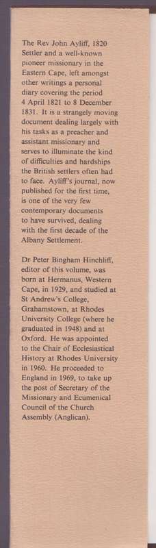 The Journal of John Ayliff 1821-1830. The Graham's Town Series 1 - Hinchliff, Peter (ed)
