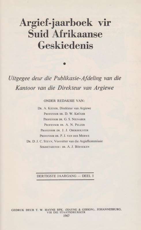Argief-Jaarboek vir Suid-Afrikaanse Geskiedenis 1967 Deel 1 / Archiv - Bakkes, Casparus Marius; Hat