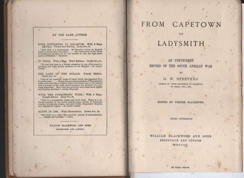 From Capetown to Ladysmith: An Unfinished Record of the South Africa - Steevens, G. W.