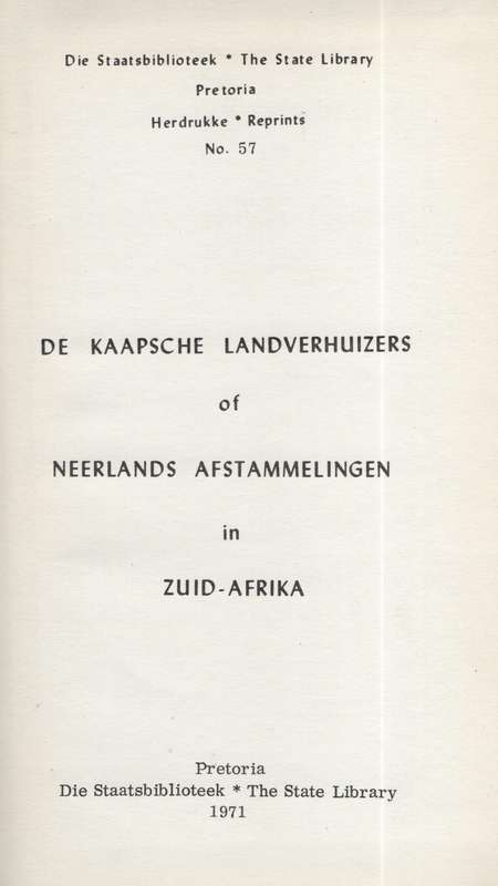 Kaapsche Landverhuizers of Neerlands Afstammelingen in Zuid-Afrika - Lauts