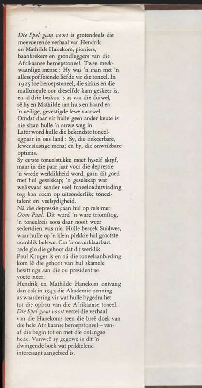 Die Spel Gaan Voort: Die Verhaal van Hendrik en Mathilde Hanekom  - Minnaar-Vos, Anna
