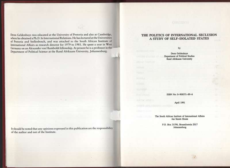The Politics of International Seclusion: A Study of Self-isolated St - Geldenhuys, Deon