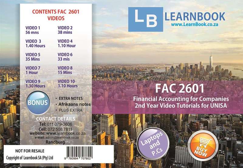 FAC 2601 UNISA SECOND YEAR FINANCIAL ACC - TUTORIAL-DVD
