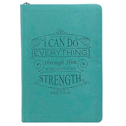 I Can Do Everything: Teal Lux-Leather Journal with Zipper - X