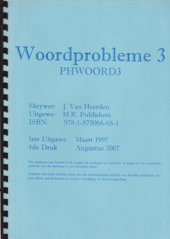 Woord probleme : Fotokopieerbare boek 3 - MRPUBLISHER