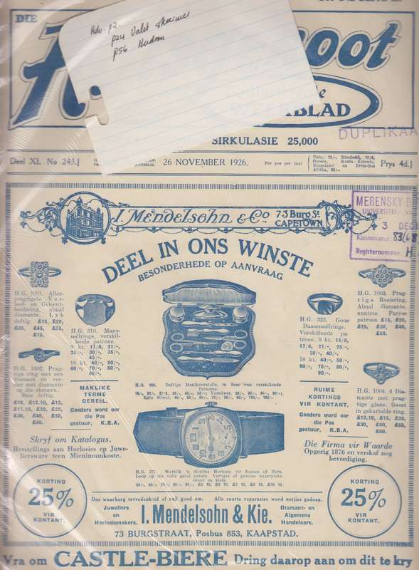 Die huisgenoot 26 November 1926 SECONDHAND - Huisgenoot