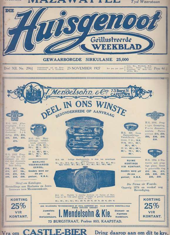 Die Huisgenoot heerlike Mazawattee 25 November 1927 SECONDHAND - Huisgenoot