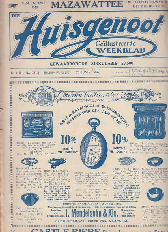 Die huisgenoot 18 Junie 1926 SECONDHAND - Huisgenoot