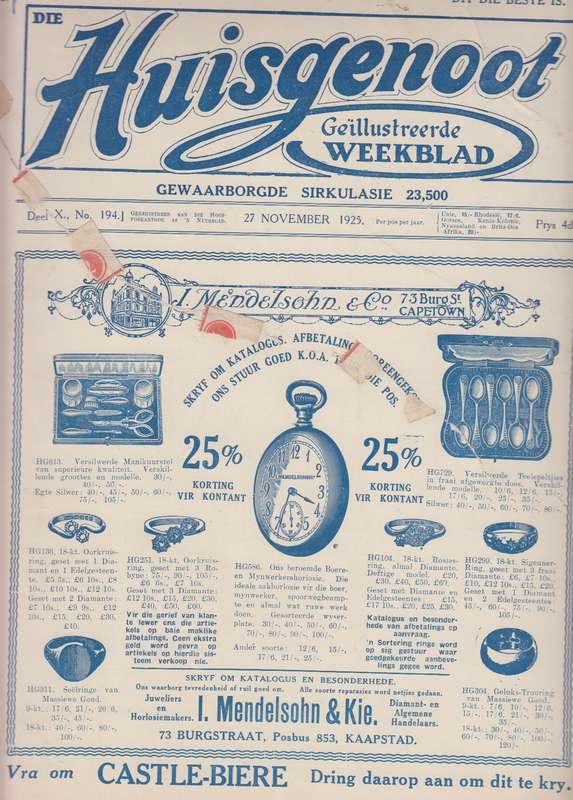 Die huisgenoot Deel X No 194 27 November 1925 SECONDHAND - Huisgenoot
