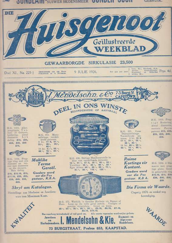 Die huisgenoot 9 Julie 1926 SECONDHAND - Huisgenoot