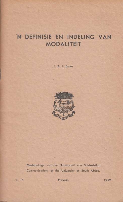 N difinisie en indeling van modaliteit SECONDHAND - J.A.R.Broos