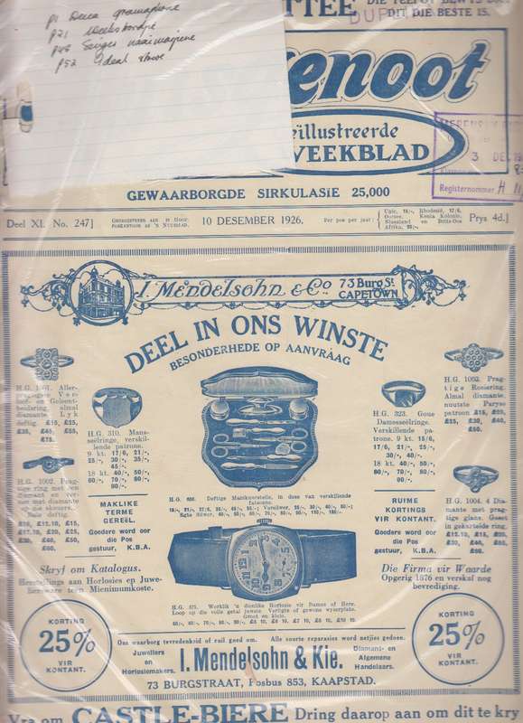 Huisgenoot geillustreede weekblad 10 December 1926 SECONDHAND - Huisgenoot