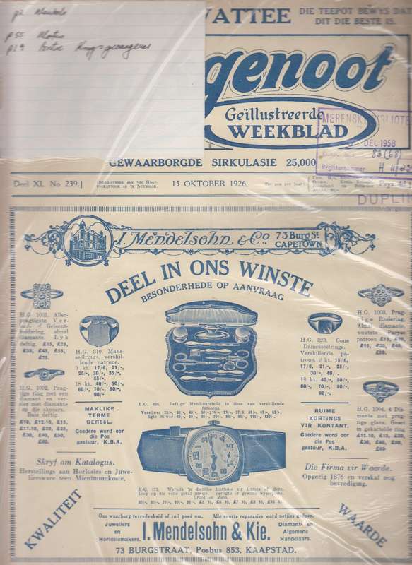 Die huisgenoot Deel XI No 239 15 Oktober 1926 SECONDHAND - Huisgenoot