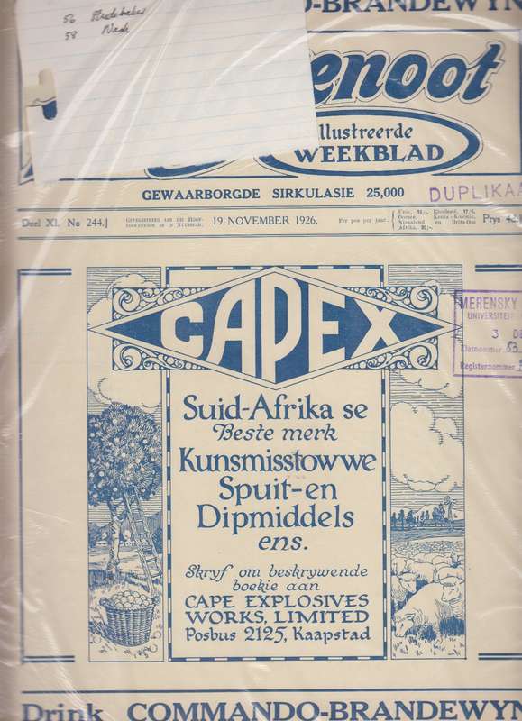 Die huisgenoot 19 November 1926 SECONDHAND - Huisgenoot