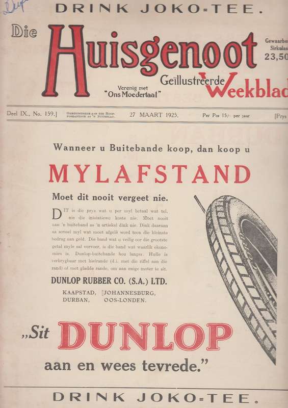 Die huisgenoot Deel Ix No 159 27 Maart 1925 SECONDHAND - Huisgenoot