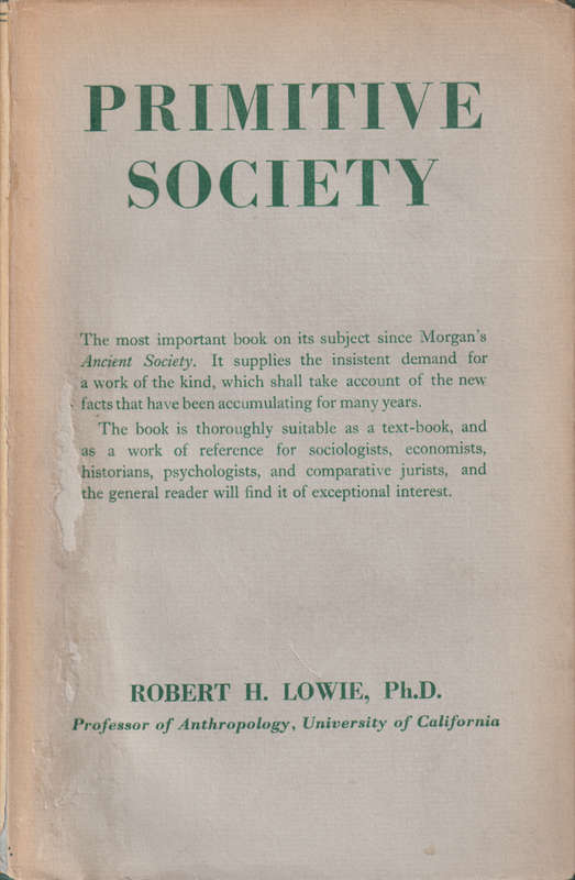 Primitive Society SECONDHAND - Robert H. Lowie