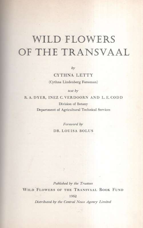 WILD FLOWERS OF THE TRANSVAAL - LETTY,C