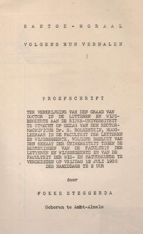 Bantoe-Moraal Volgens hun Verhalen - Steggerda, Fokke
