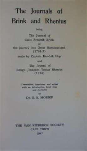 Journals Of Brink & Rhenius - Mossop, Ee
