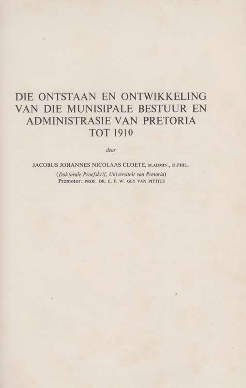 Argief-Jaarboek vir Suid-Afrikaanse Geskiedenis 1960 Deel 1 / Archiv - Cloete, Jacobus Johannes Nic