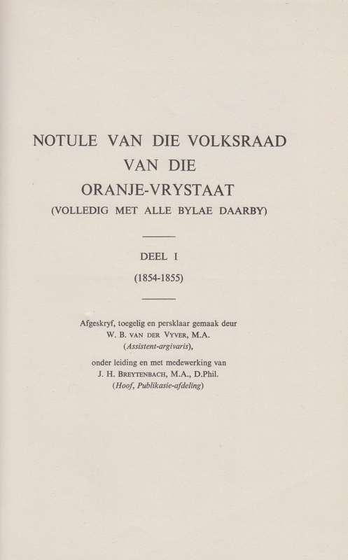 Suid-Afrikaanse Argiefstukke Oranje-Vrystaat No. 1 / South African A - Van der Vyver, W. B.; Breyte