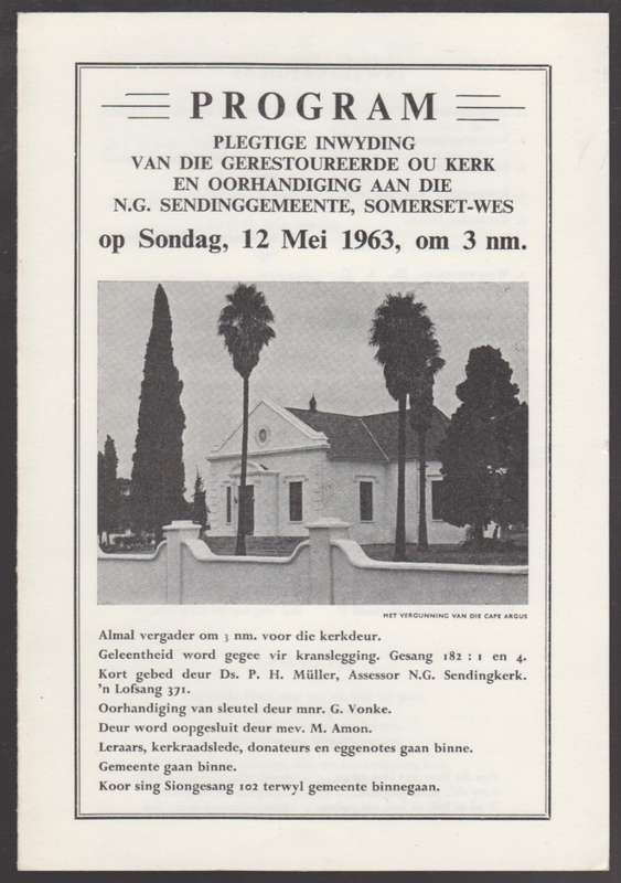Plegtige Inwyding van die Gerestoureerde Ou Kerk en Oorhandiging aan - Anon