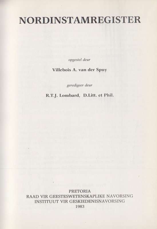 Nordinstamregisters - Van der Spuy, Villebois A.