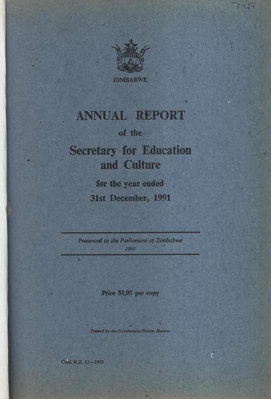 Annual Report of the Secretary for Education and Culture for the yea - Sibanda, I. M.