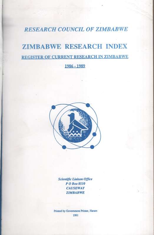 Zimbabwe Research Index: Register of Current Research in Zimbabwe, 1 - Research Council of Zimbabwe