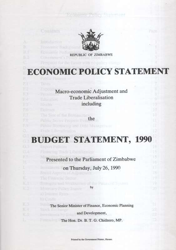 Economic Policy Statement: Macro-economic Adjustment and Trade Liber - Chidzero, B. T. G.