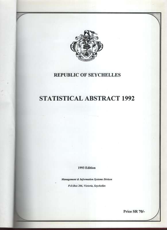 Republic of Seychelles. Statistical Abstracts 1993 - Management & Information Sys