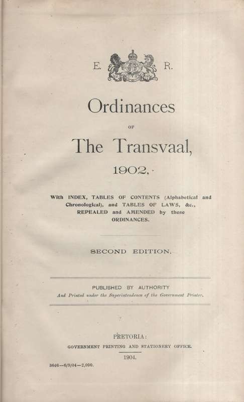 Ordinances of the Transvaal, 1902 - Anon